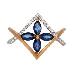 18 Karat Ring Roségold Ring Diamant Ring Blauer Saphir Ring Blauer Saphir Marquise