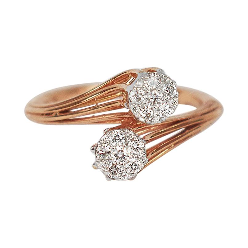 18k Ring Rose Gold Ring Diamond Ring Cluster Ring by Pass Ring For Sale