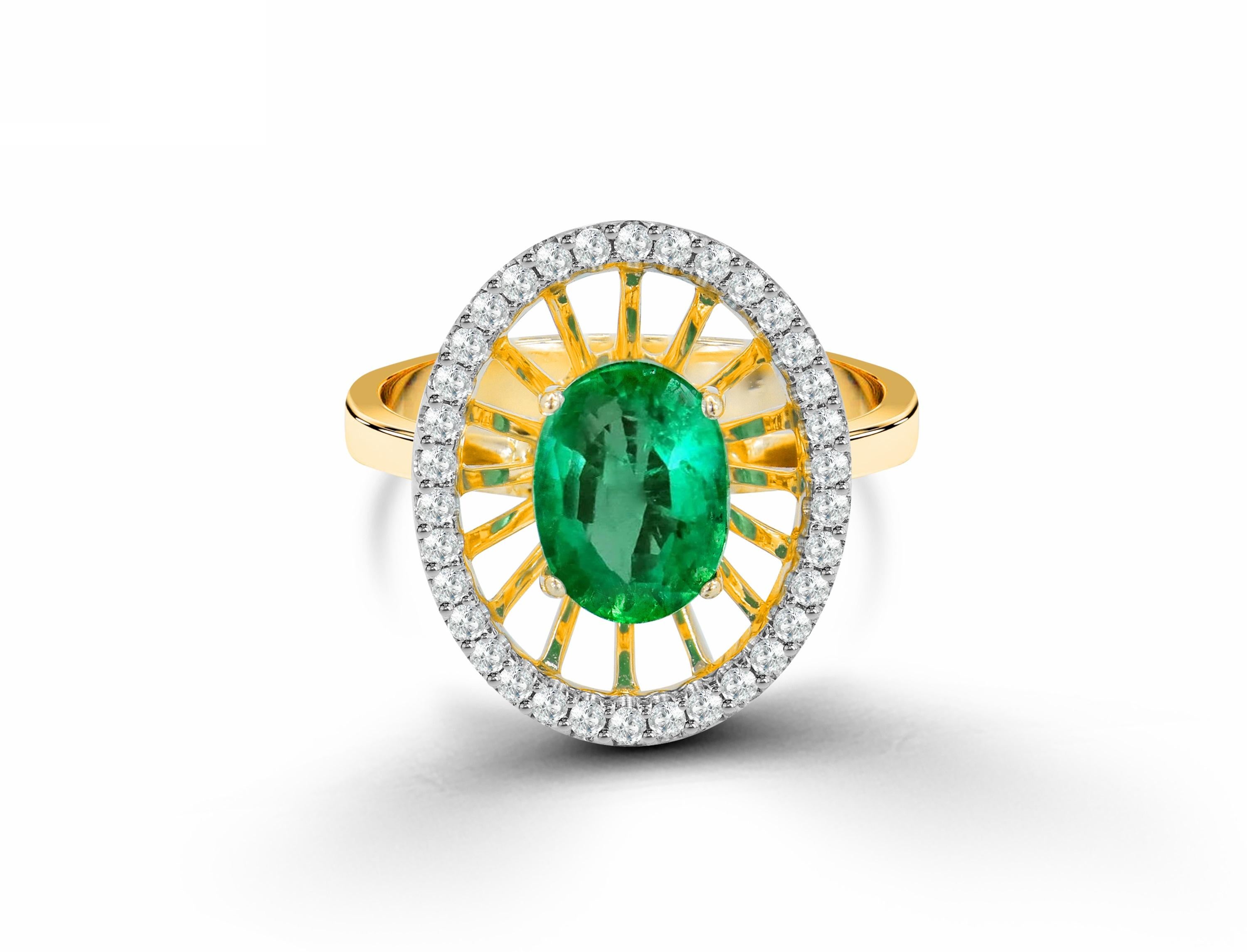 18k Ring Rose Gold Ring Diamond Ring  Emerald  Ring Emerald Oval Ring  Gold Fancy Ring
      This 18K solid white Gold Emerald / Diamond contemporary ring. The fine Quality gold finishing with oval shape Zambian emeralds & scintillating halo set