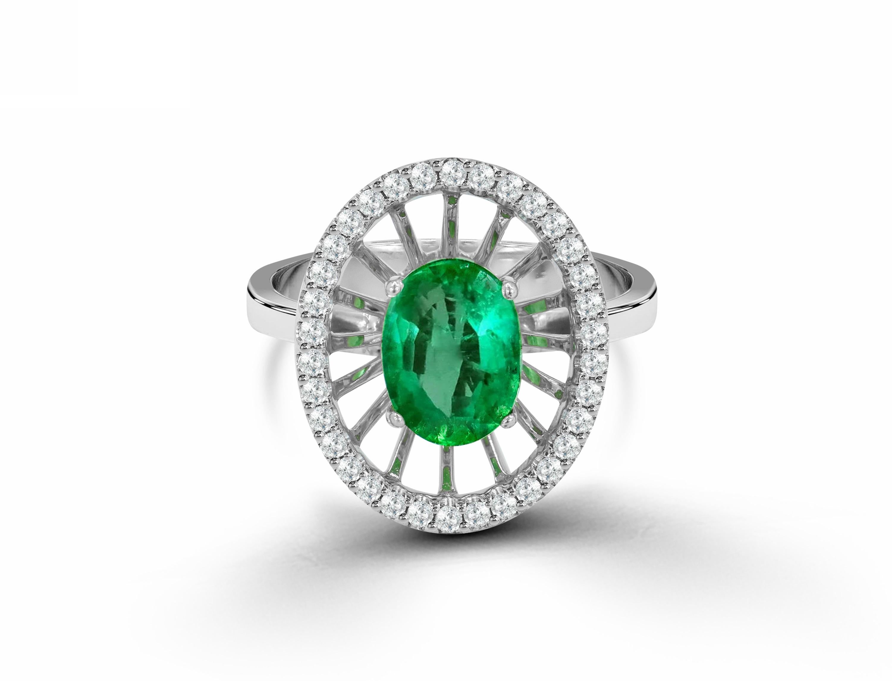 Art Deco 18k Ring Rose Gold Ring Diamond Ring Emerald Ring Emerald Oval Ring Gold For Sale
