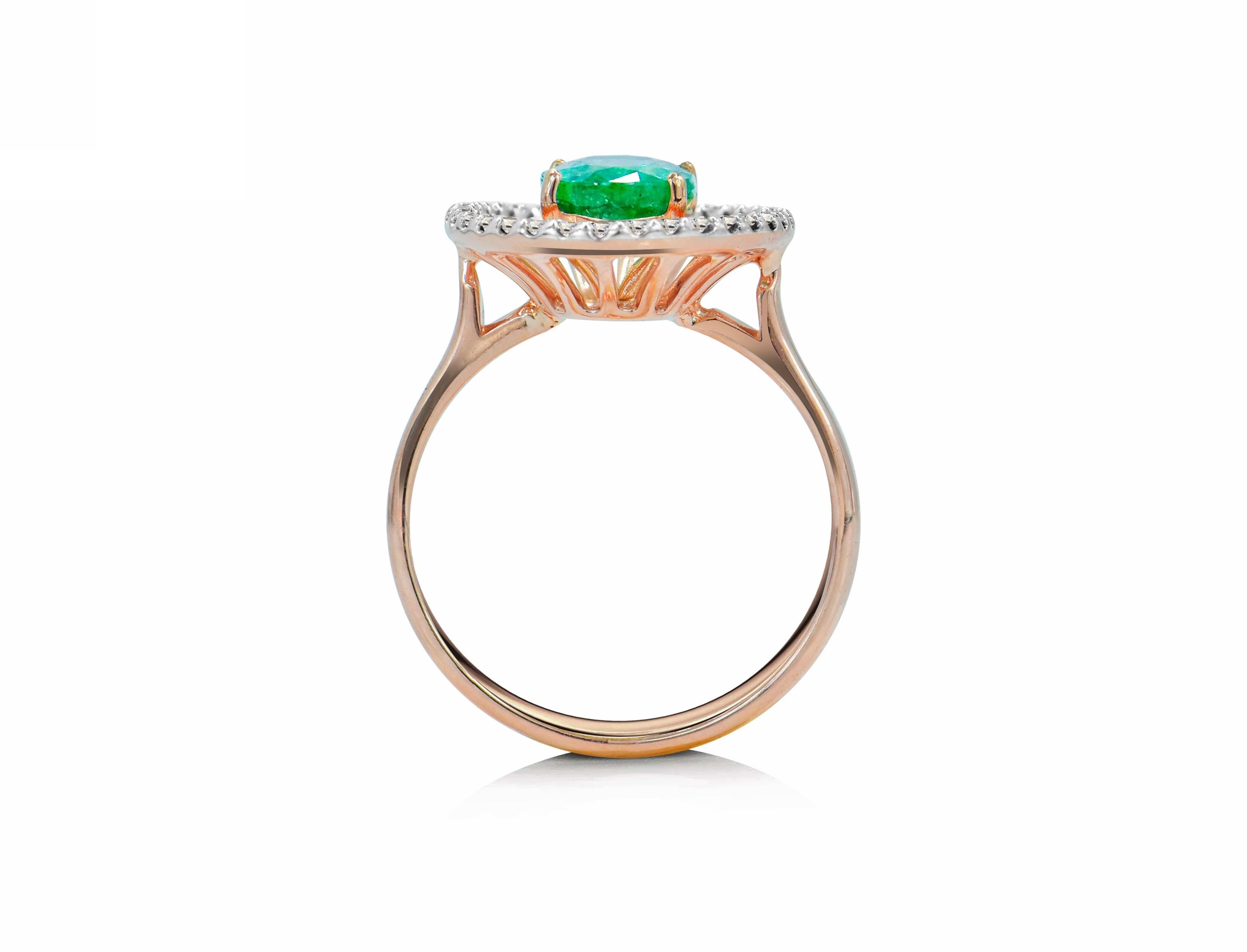 Oval Cut 18k Ring Rose Gold Ring Diamond Ring Emerald Ring Emerald Oval Ring Gold For Sale