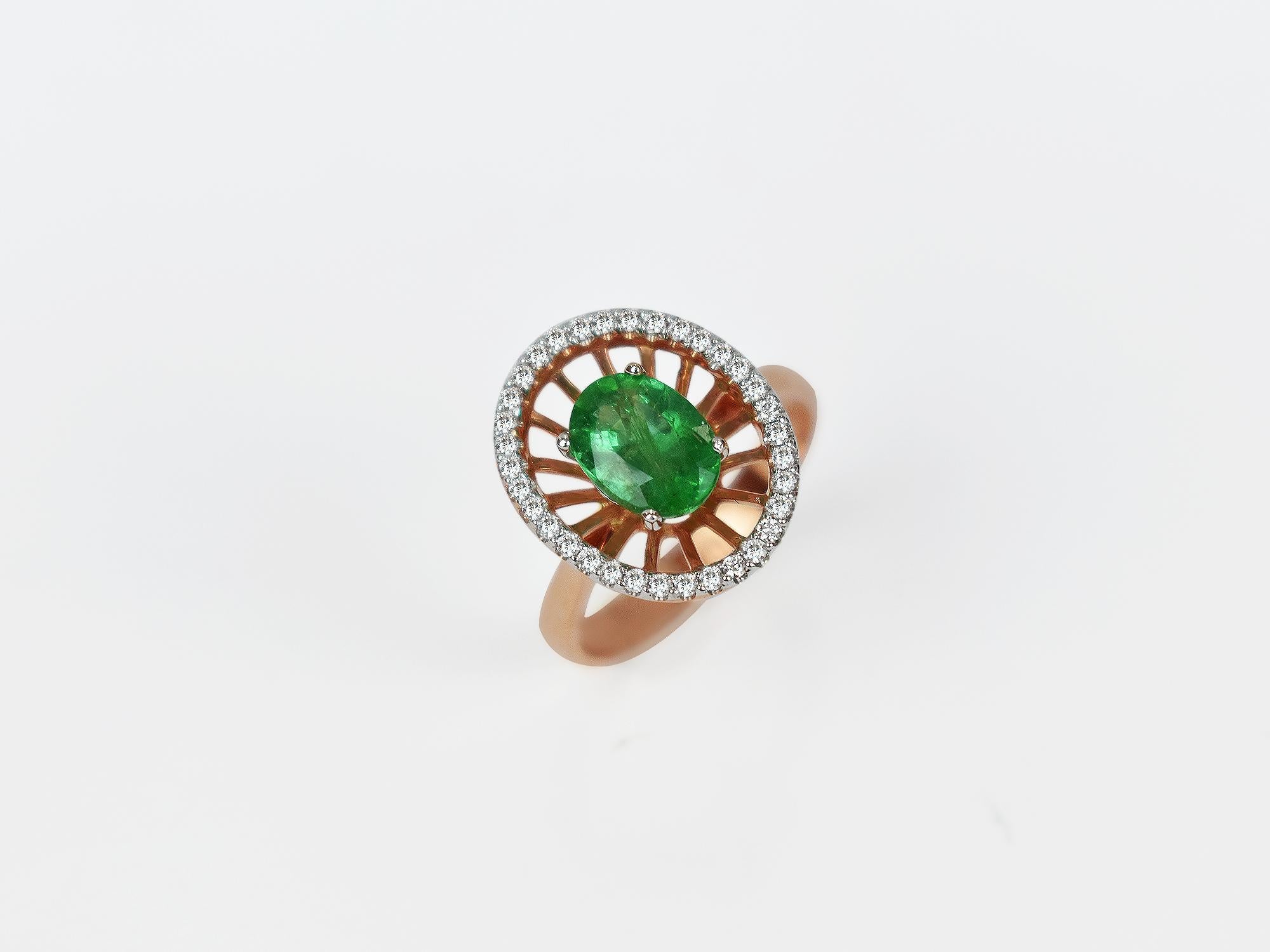 Anillo 18k Anillo Oro Rosa Anillo Diamante Anillo Esmeralda Anillo Oval Esmeralda Oro Corte oval en venta