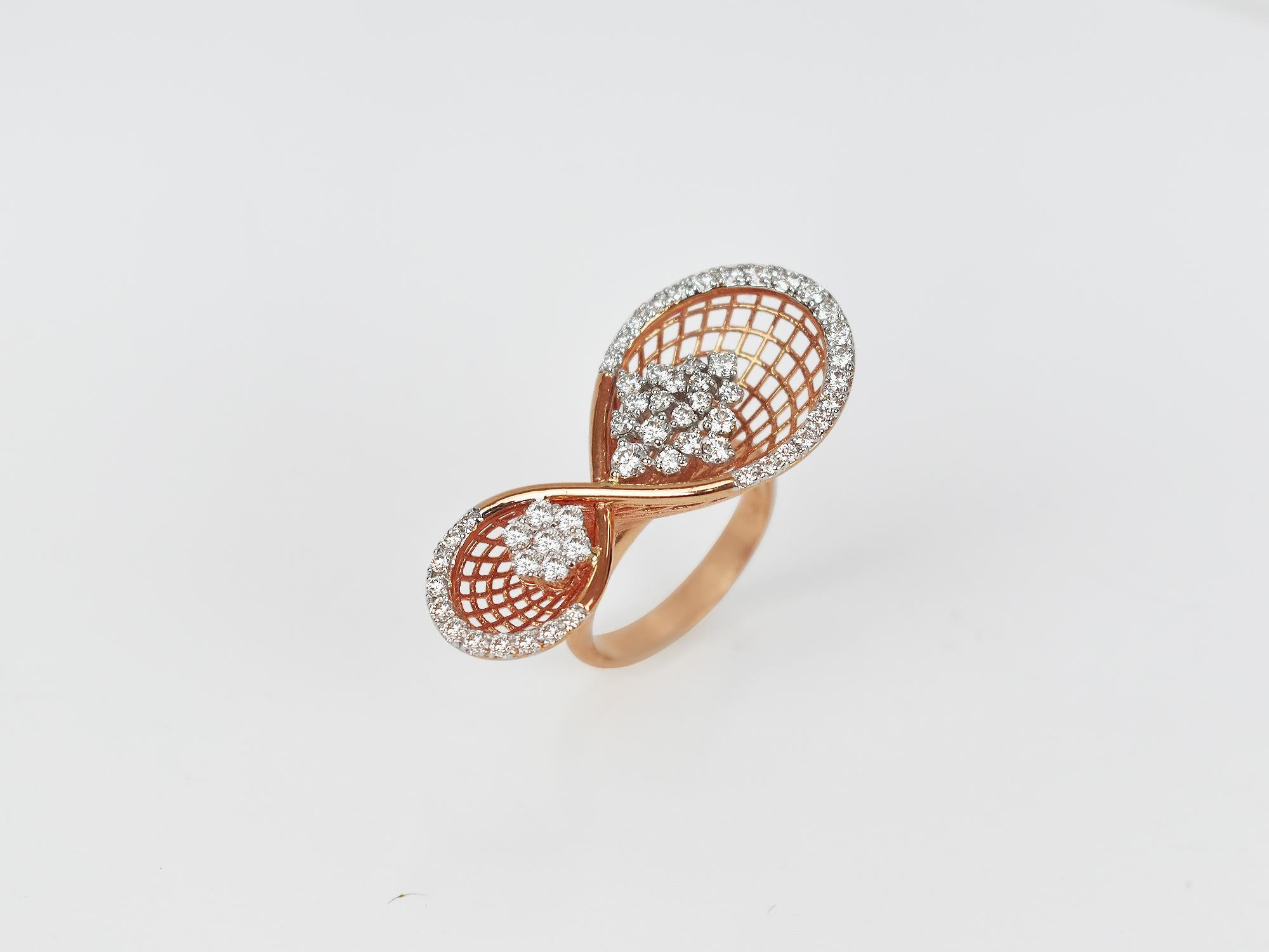 Round Cut 18k Ring Rose Gold Ring Diamond Ring Fancy Gold Diamond Ring For Sale