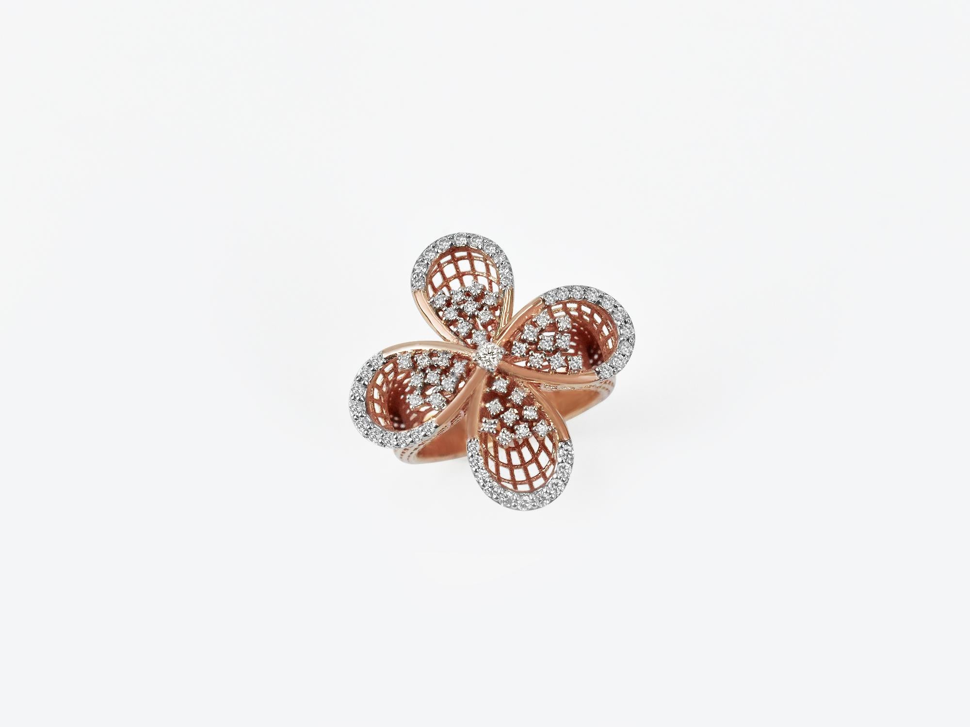 18k Ring Rose Gold Ring Diamond Ring Fancy Gold Diamond  Ring
            A fashion Art Nouveau floral ring meticulously crafted to mesmerize. Each part of this art piece shows the passion for jewelry from Oshi Jewels Designs Inc.   
       