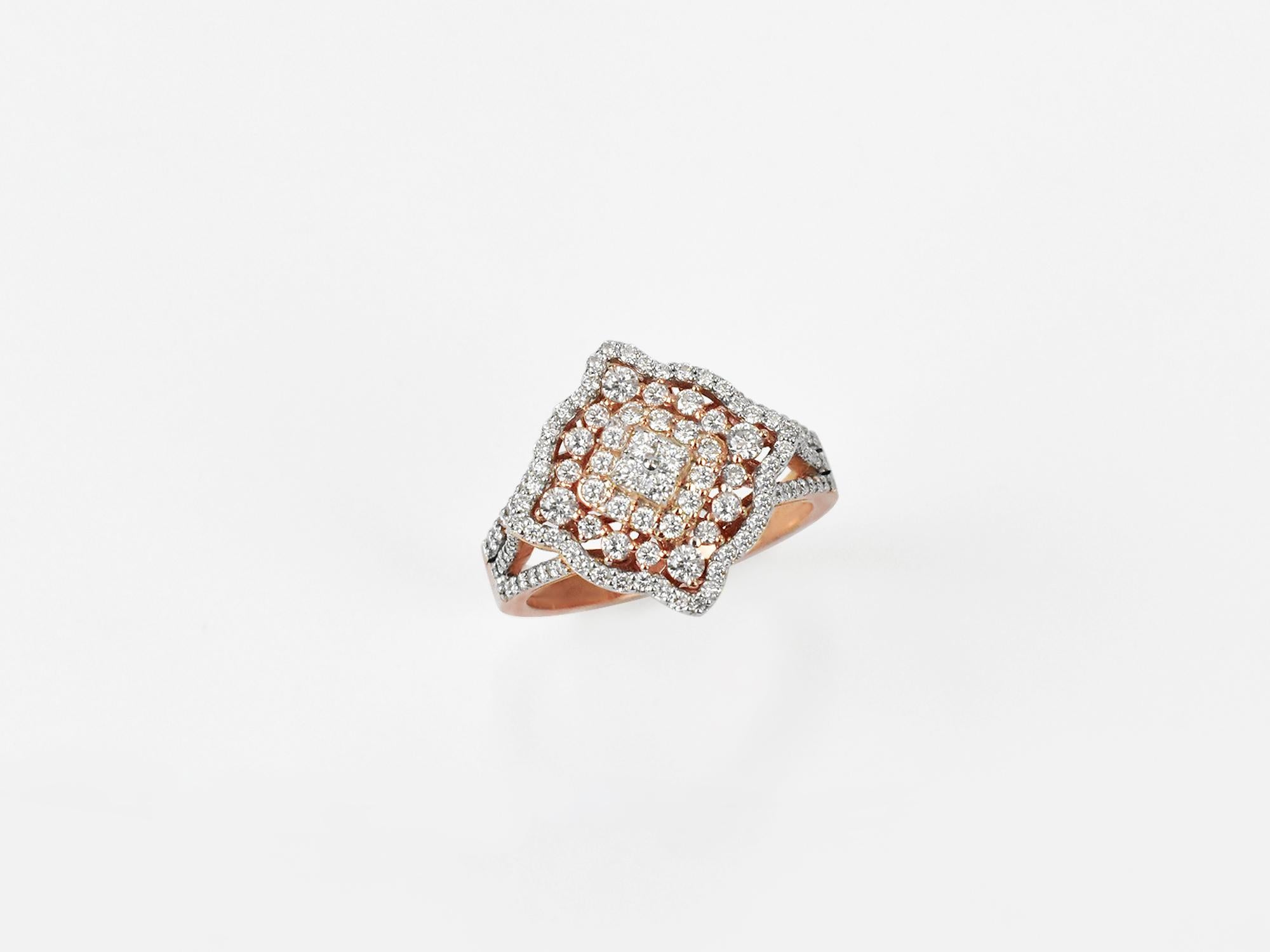 18k Ring Rose Gold Ring Diamond Ring Fancy Gold Diamond  Ring
       A fashion Art Nouveau ring is fully paved with brilliant-cut diamonds set in stunning 18K  Rose gold. Sculptural arrangements of diamonds designed to enchant and enthrall by Oshi