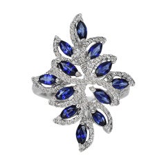 Used 18k Ring White Gold Ring Diamond Ring Blue Sapphire Ring Blue Sapphire Marquise