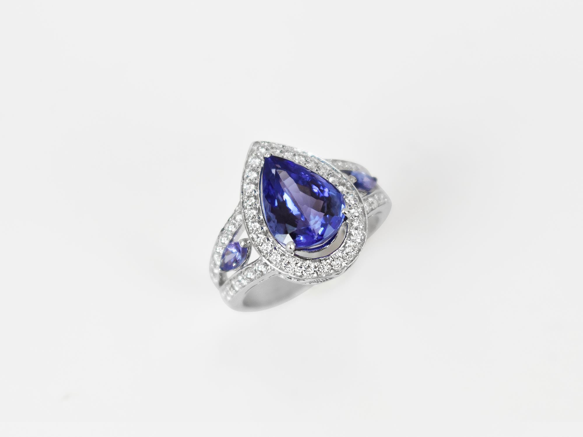 Pear Cut 18k Ring White Gold Ring Diamond Ring Blue Sapphire Ring Blue Sapphire Pear For Sale