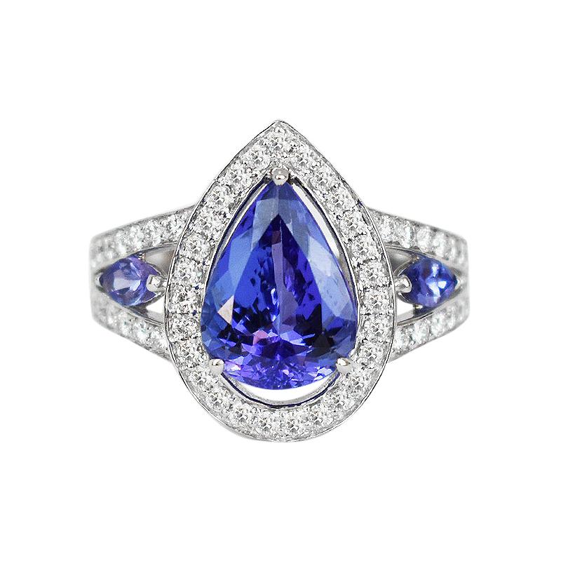 18k Ring White Gold Ring Diamond Ring Blue Sapphire Ring Blue Sapphire Pear