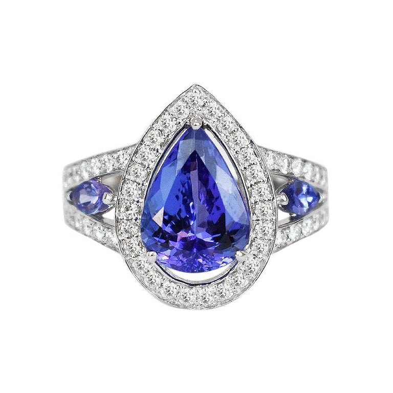 18k Ring White Gold Ring Diamond Ring Blue Sapphire Ring Blue Sapphire ...