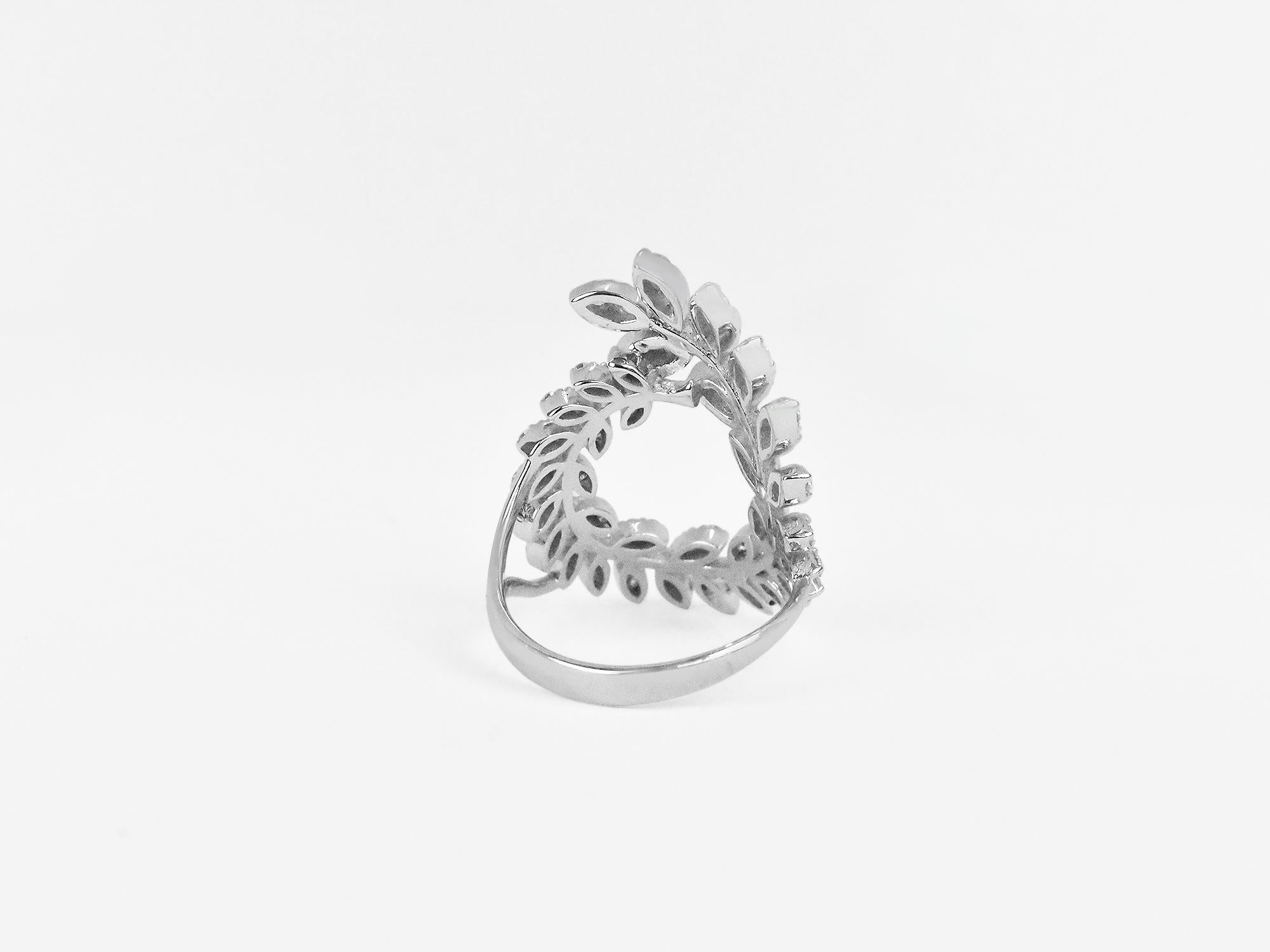 Art Deco 18k Ring White Gold Ring Diamond Ring Diamond Leaves Ring Gold Fancy Ring For Sale