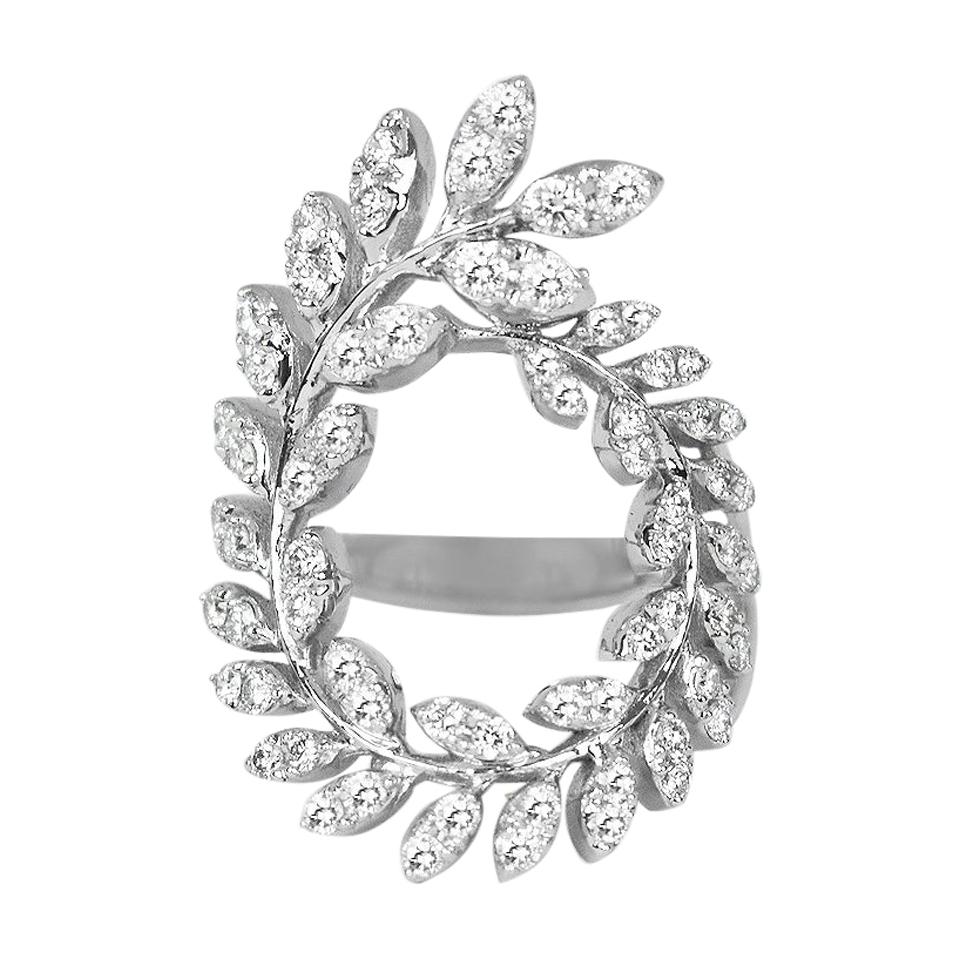 18 Karat Weißgold Ring Diamant-Ring mit Blättern, Ring aus Gold mit Fancy
