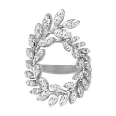 Bague en or blanc 18 carats avec diamants Bague en or avec feuilles de diamants Bague fantaisie