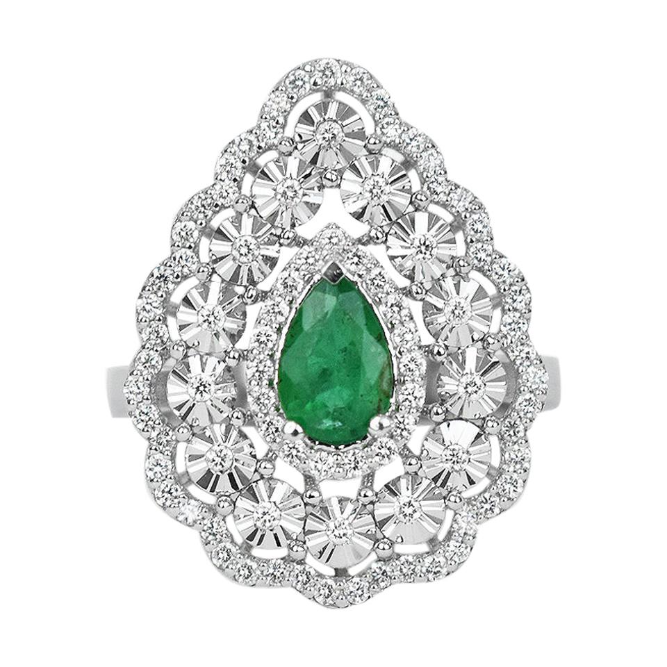 18k Ring White Gold Ring Diamond Ring Emerald Ring Emerald Pear Ring Gold For Sale