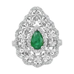 Used 18k Ring White Gold Ring Diamond Ring Emerald Ring Emerald Pear Ring Gold