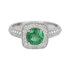 Used 18k Ring White Gold Ring Diamond Ring Emerald Ring Emerald Round Ring