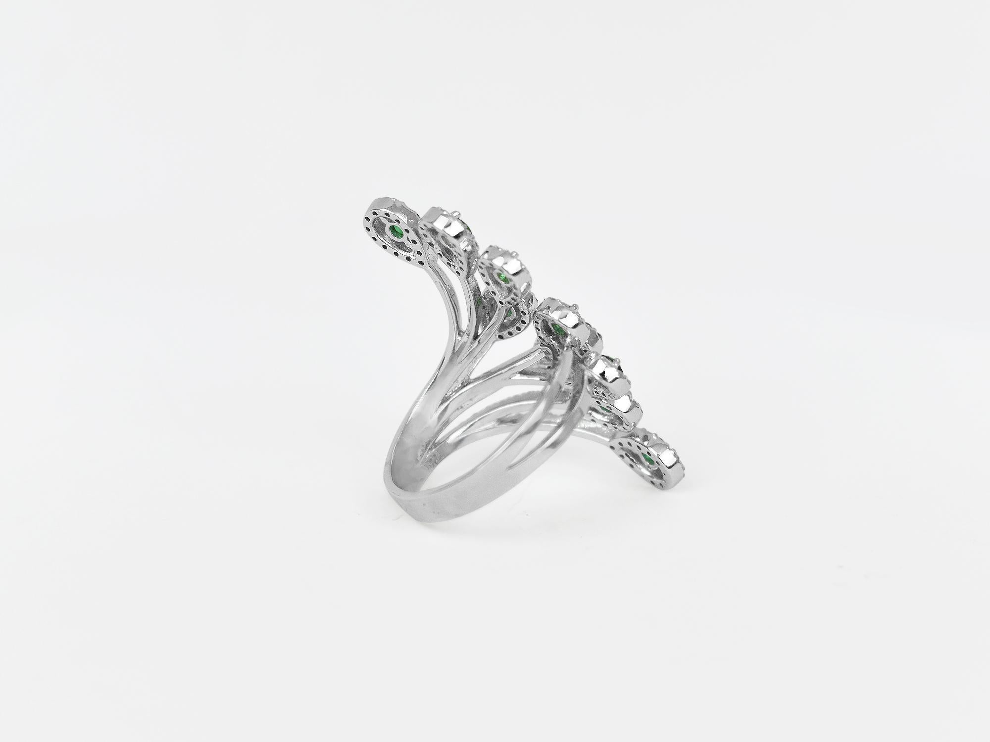 Art Deco 18k Ring White Gold Ring Diamond Ring Emerald Ring Emerald Rounds Ring Gold For Sale