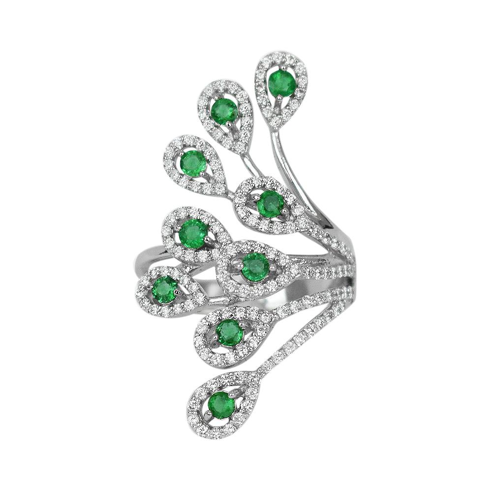 18k Ring White Gold Ring Diamond Ring Emerald Ring Emerald Rounds Ring Gold For Sale