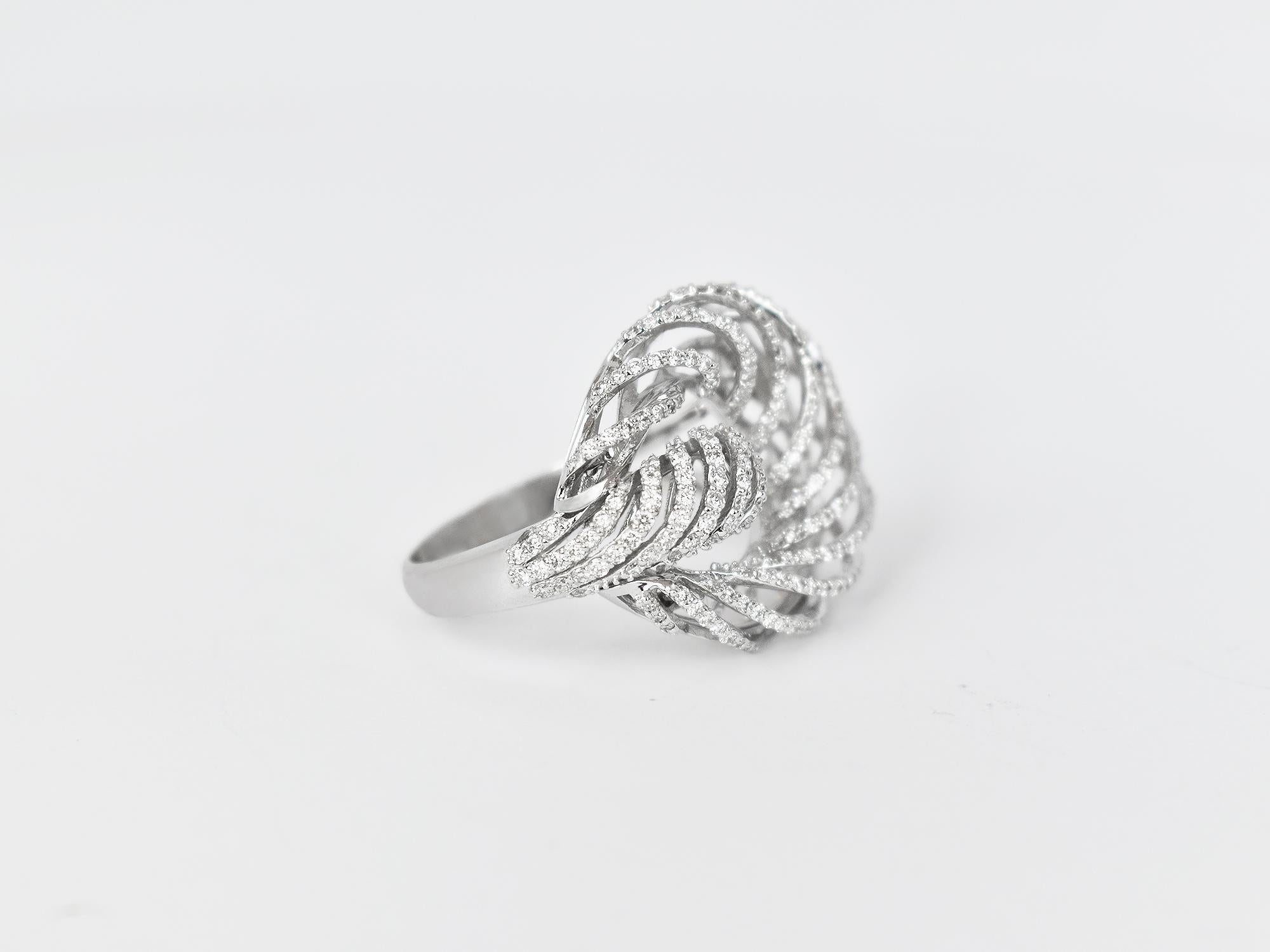 18k Ring White Gold Ring Diamond Ring  Gold Fancy Ring
        A fashion Art Nouveau ring is fully paved with brilliant-cut diamonds set in stunning 18K white gold. Sculptural arrangements of diamonds designed to enchant and enthrall by Oshi Jewels