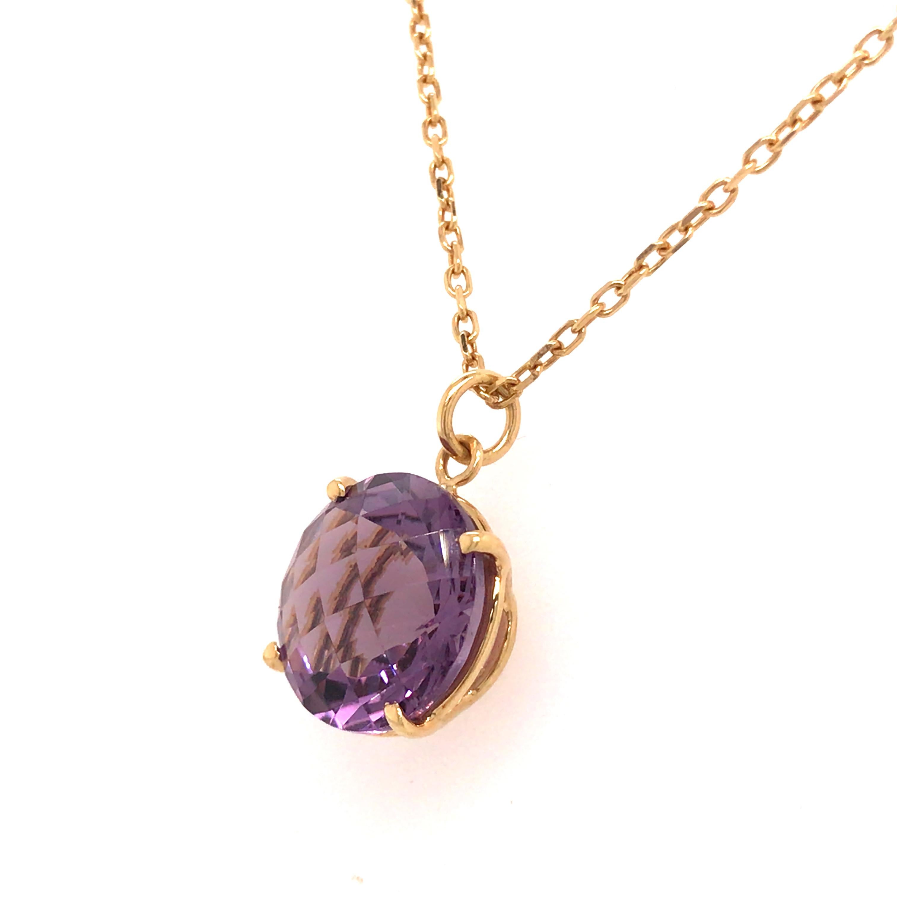 Round Cut 18K Roberto Coin Amethyst Solitaire Necklace Yellow Gold