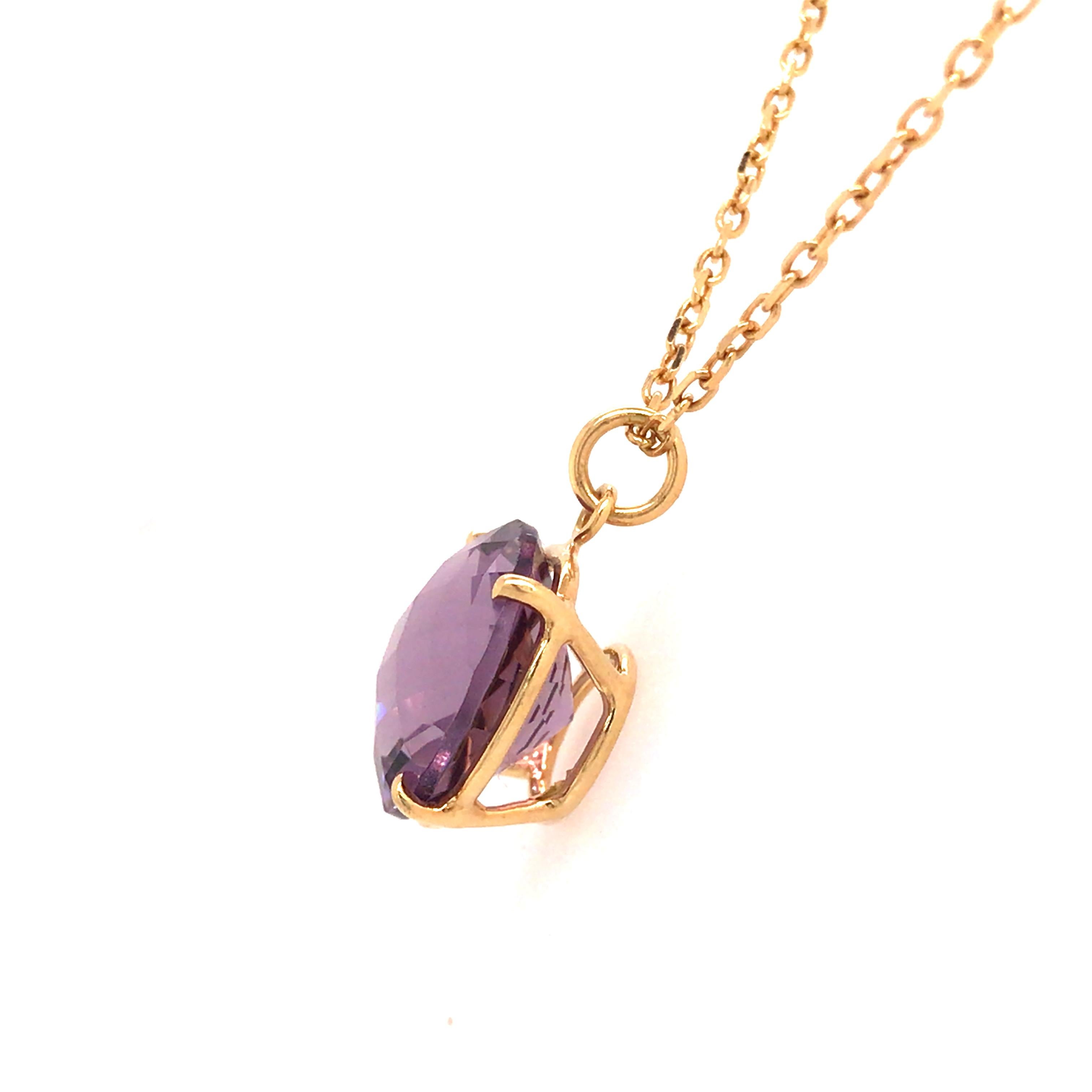18K Roberto Coin Amethyst Solitaire Necklace Yellow Gold In Good Condition In Boca Raton, FL