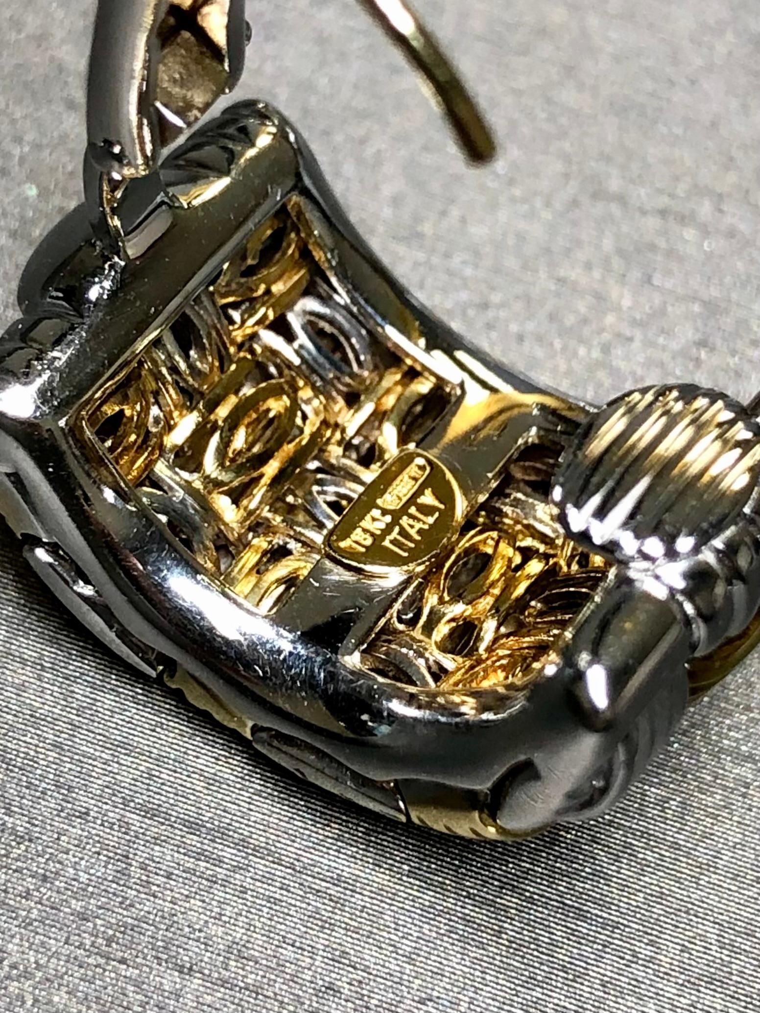 18K ROBERTO COIN Appassionata Korbgeflecht zweifarbige breite Clip-Ohrringe mit Huggie-Ohrringe im Angebot 1