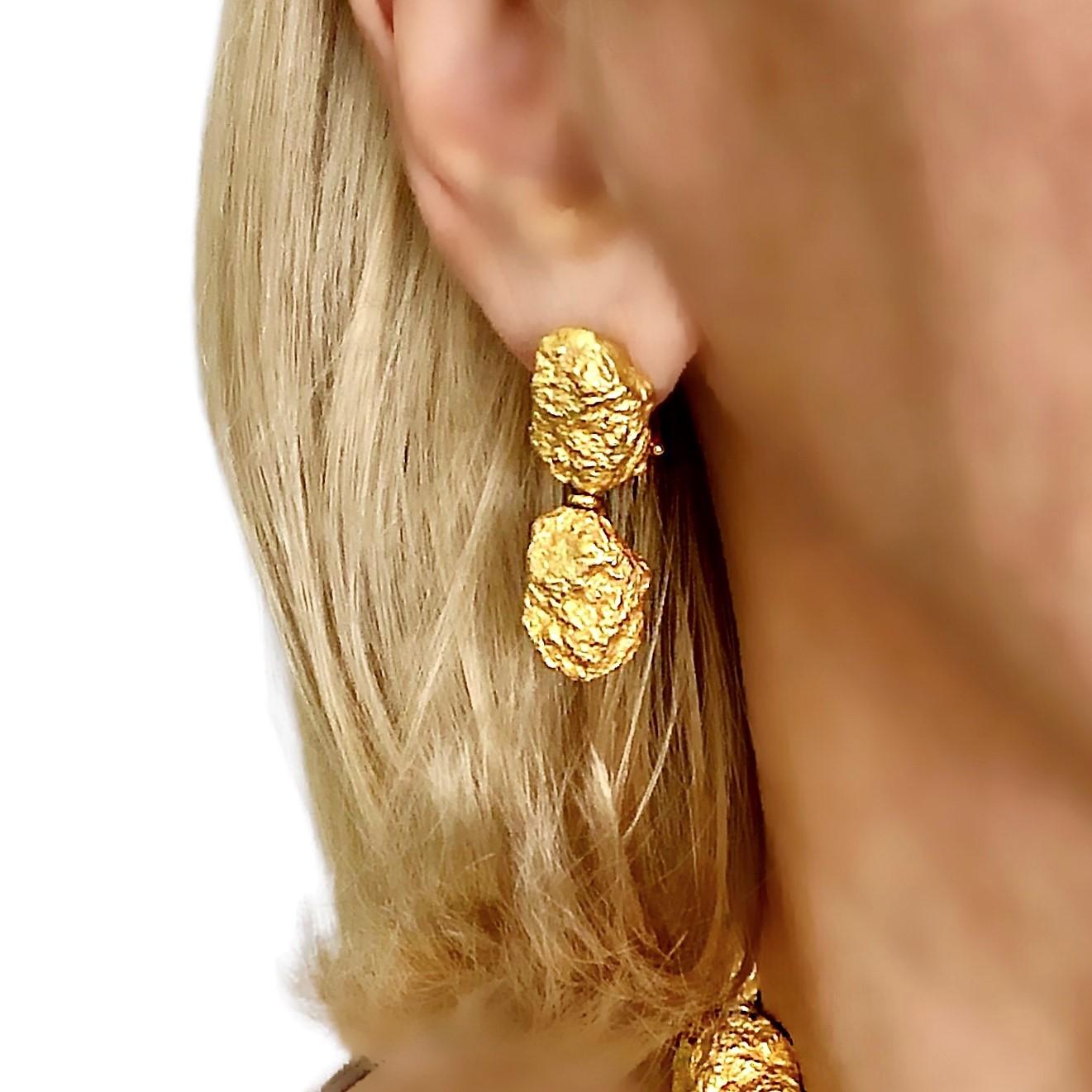 Artisan 18K Roberto Coin Chunky Gold Nugget Earrings