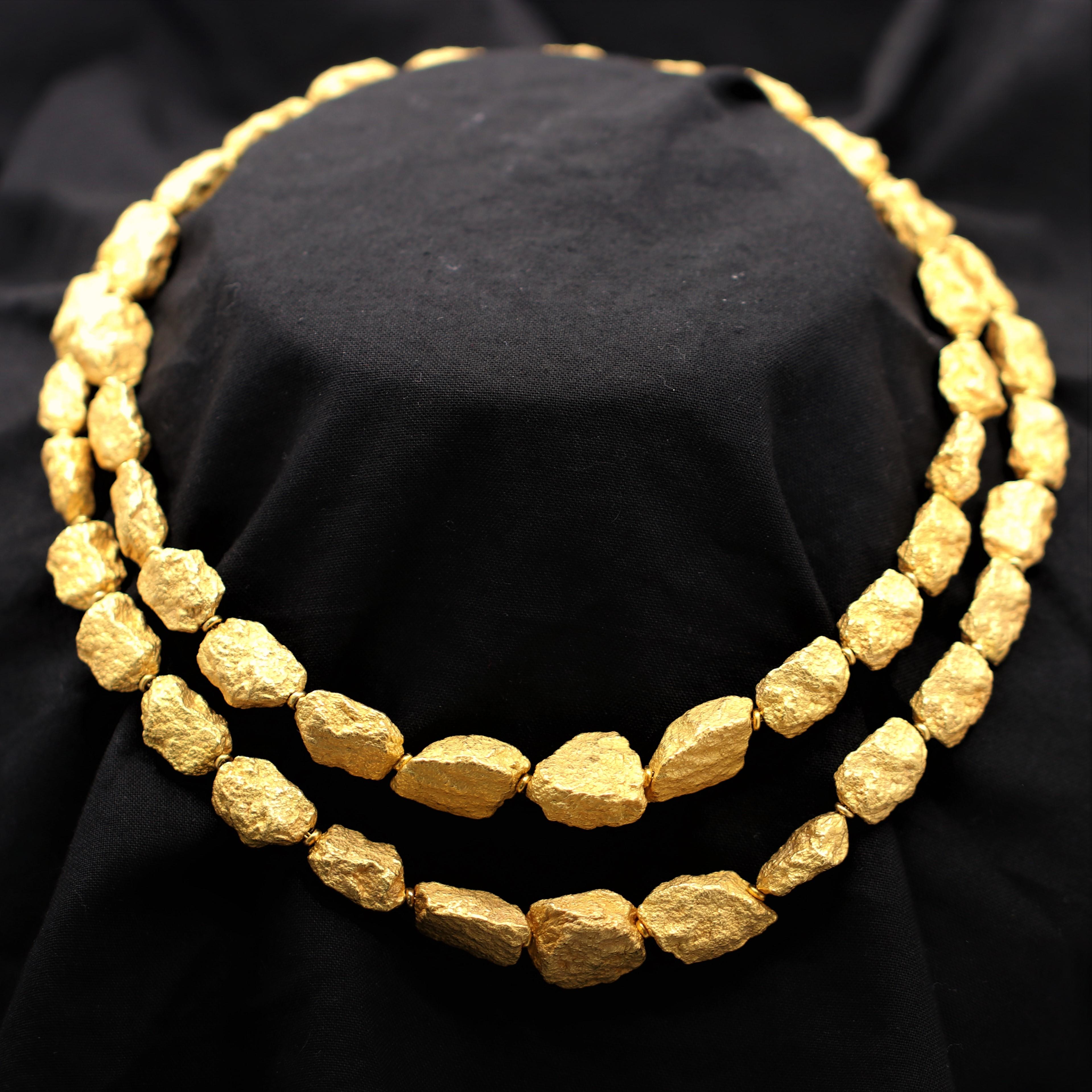 Artisan 18K Roberto Coin Chunky Gold Nugget Necklace, Double Strand