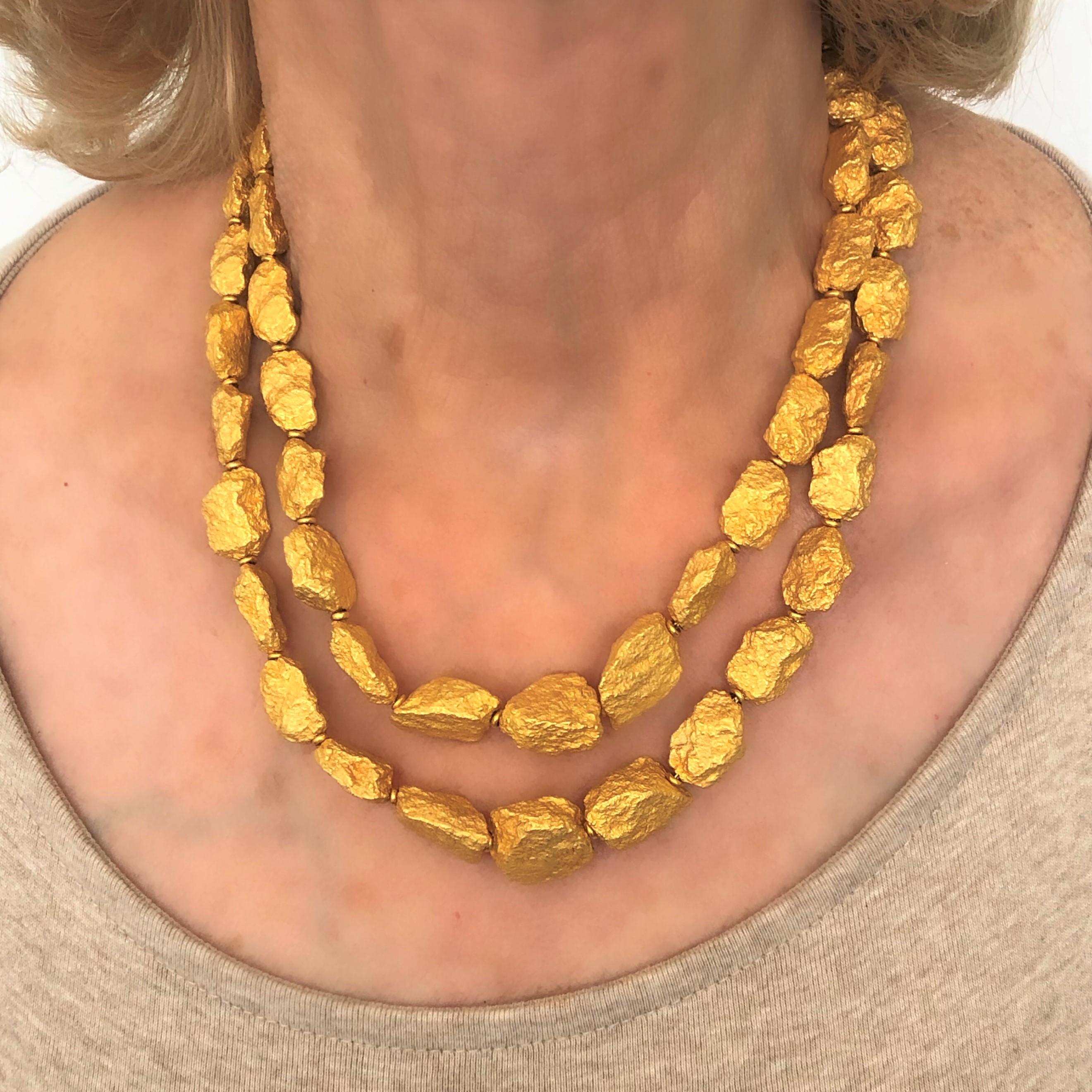 18K Roberto Coin Chunky Gold Nugget Necklace, Double Strand In Excellent Condition In Palm Beach, FL