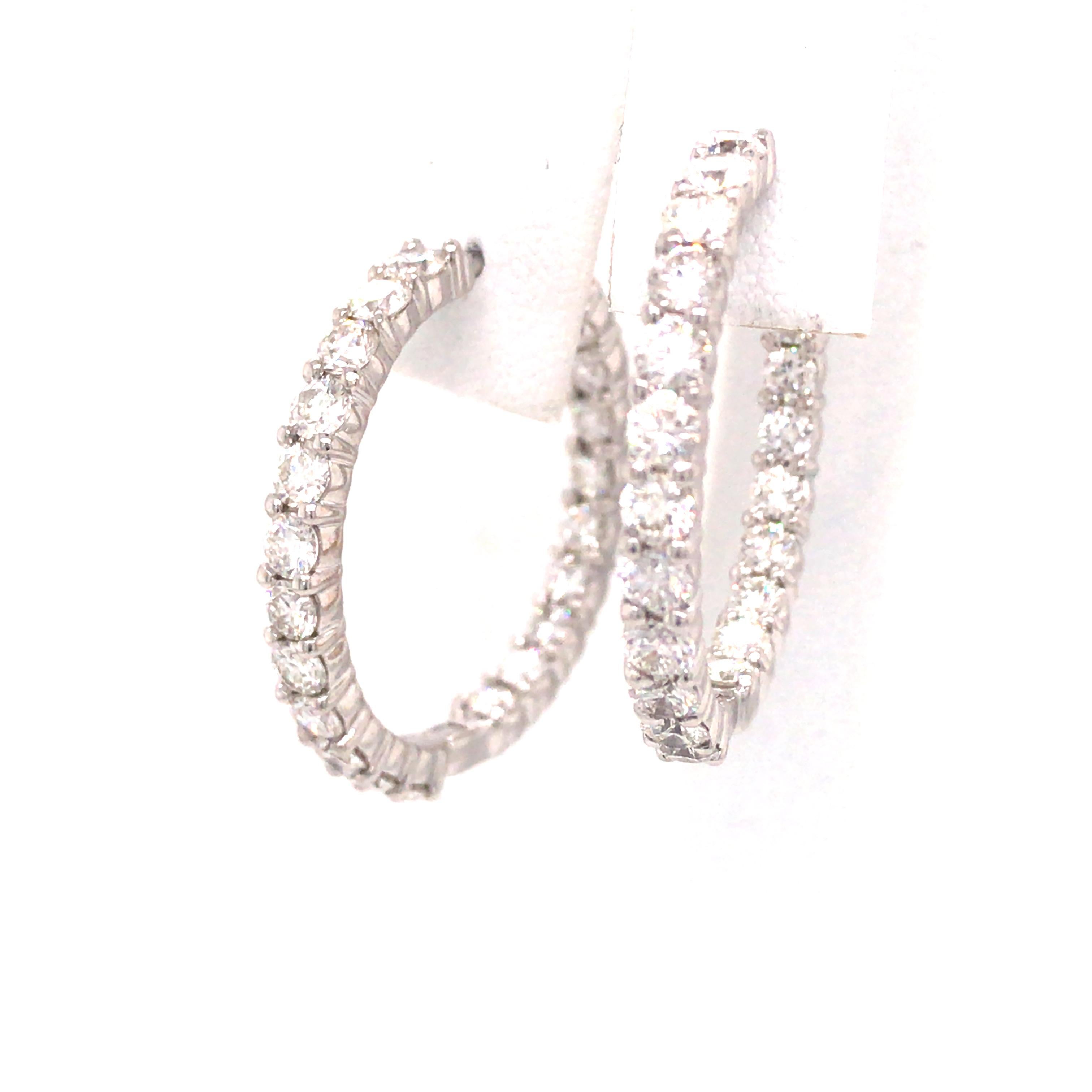 Round Cut 18K Roberto Coin Diamond In/Out Hoops White Gold For Sale