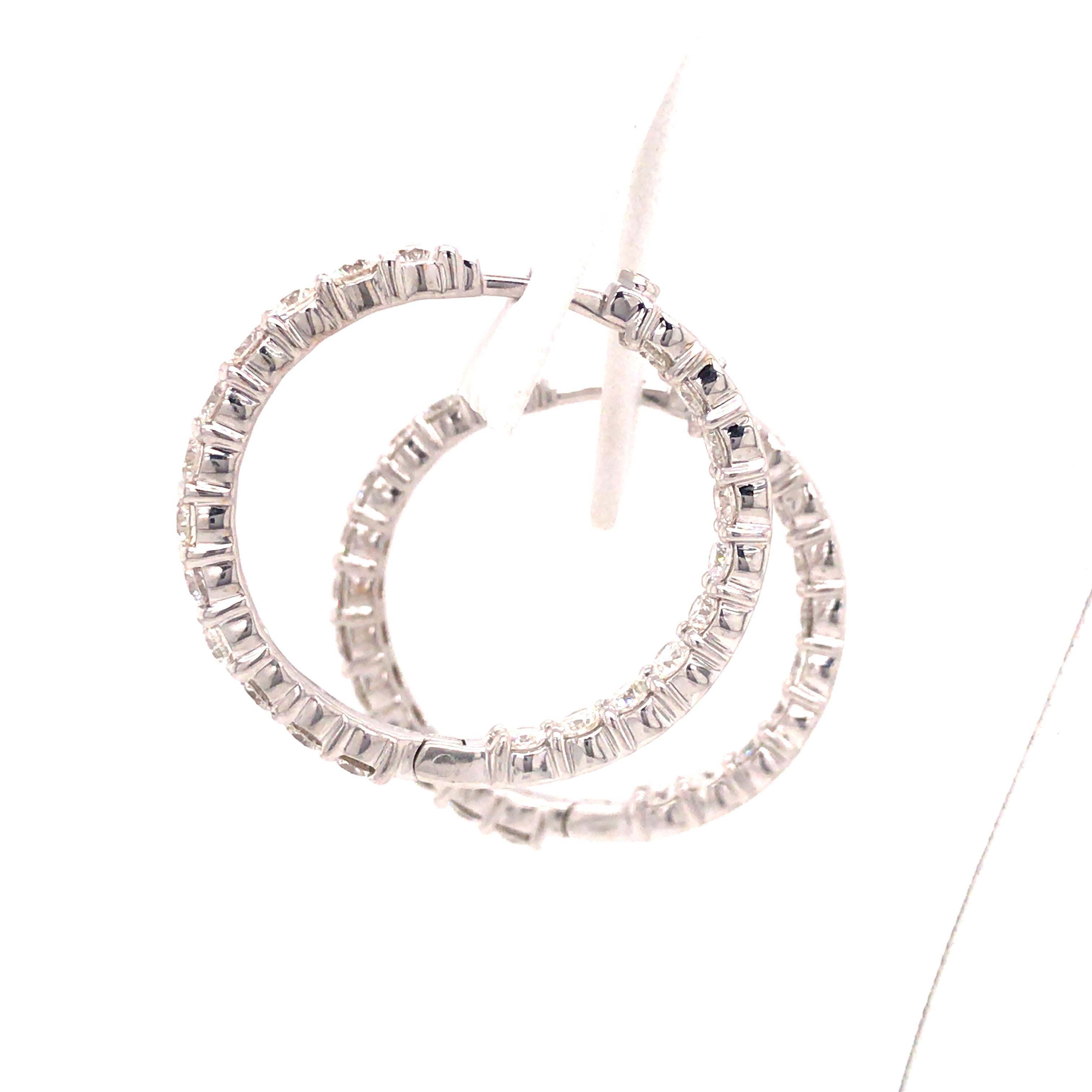 Women's 18K Roberto Coin Diamond In/Out Hoops White Gold For Sale