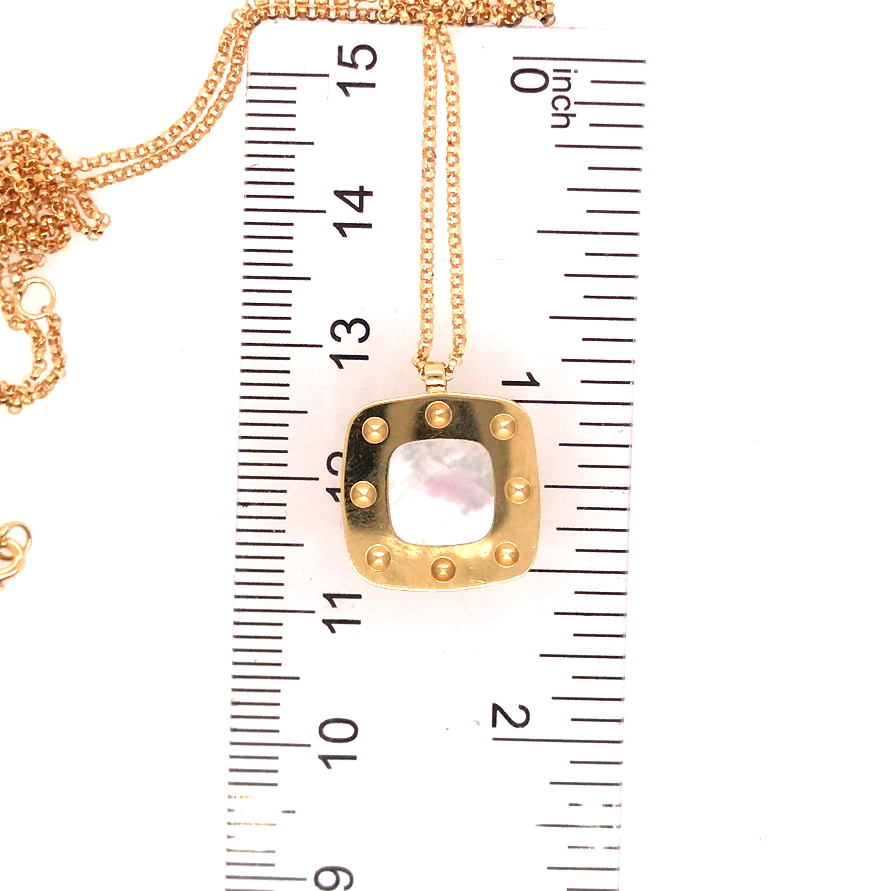 Square Cut 18K Roberto Coin Square Mother of Pearl Necklace Yellow Gold For Sale