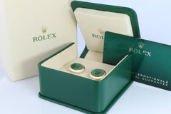 18k Rolex Cufflinks. 18k YG Green Cerachrom Fluted Bezel Round Cuffs.