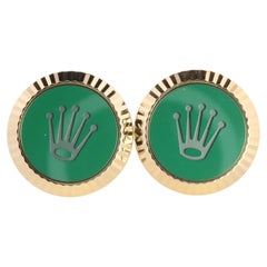 18k Rolex Cufflinks. 18k YG Green Cerachrom Fluted Bezel Round Cuffs.