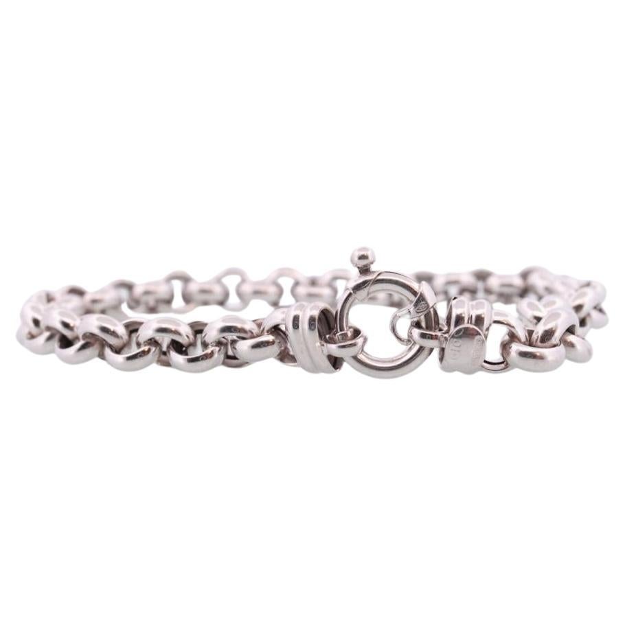 18K ROLO Chain Bracelet. PUFFED large Round Rolo chain bracelet. 18k white gold