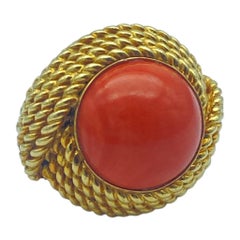 18K Rope Custom Coral Ring 22.50 mm Bright Orange Color