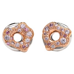 18k Rose and White Gold Argyle Pink Diamonds Donut Earrings