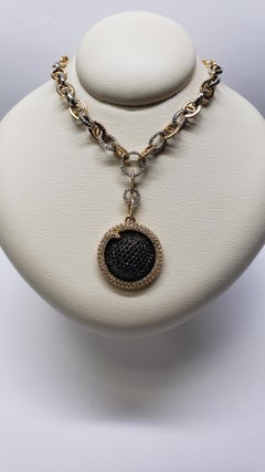 18 Karat Rose and White Gold Black Sapphire Pave Half Sphere Chain Necklace
