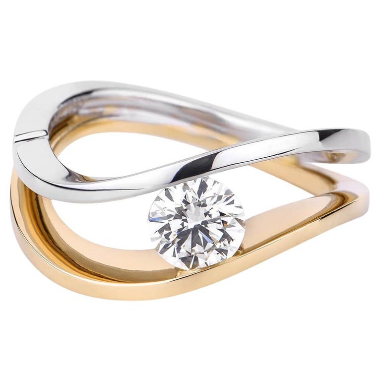 18k Rose and White Gold Curvy Contemporary Diamond Ring For Sale at 1stDibs