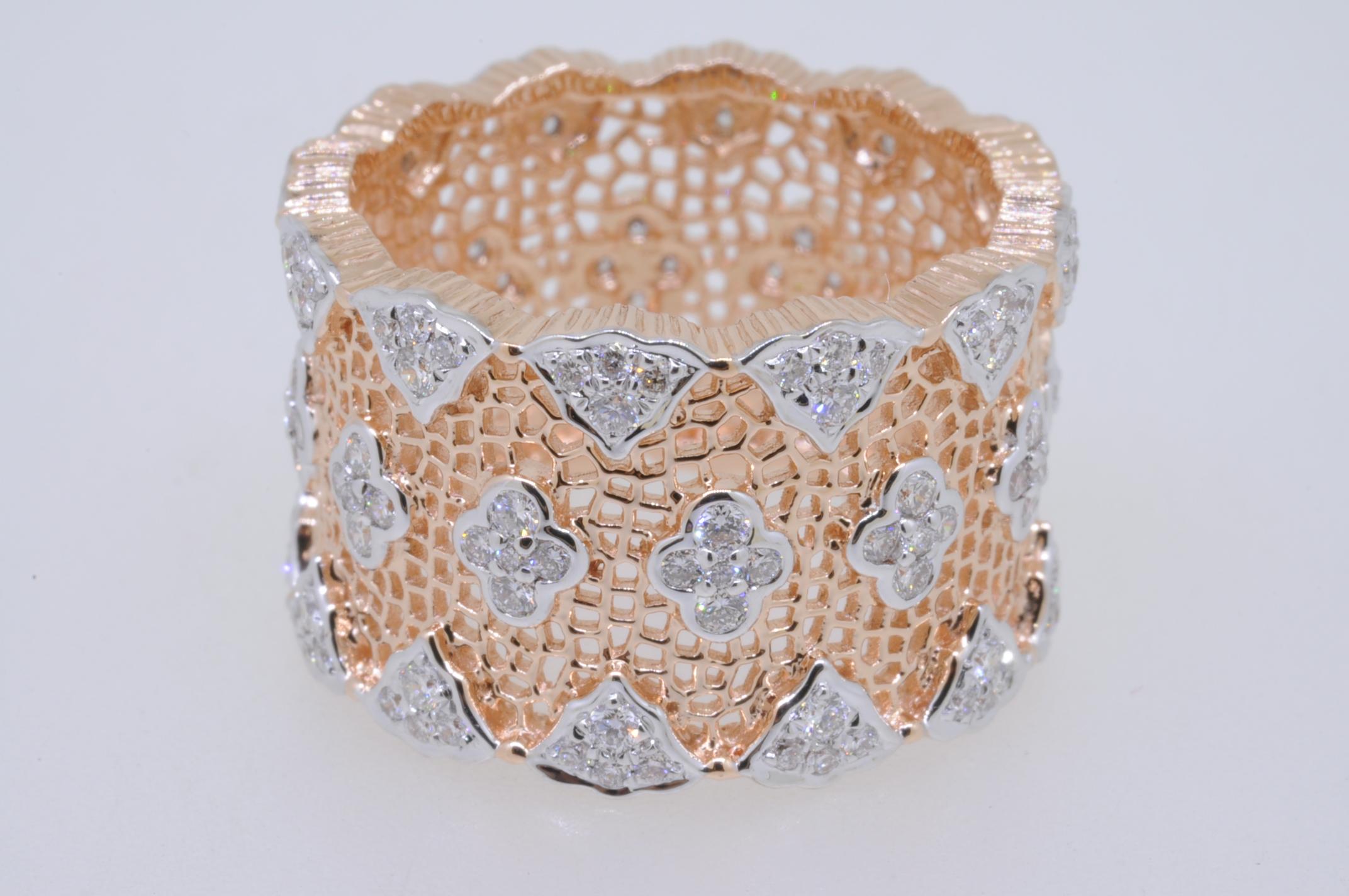 Round Cut 18 Karat Rose and White Gold Diamond Modern Bang Cocktail Fashion Ring