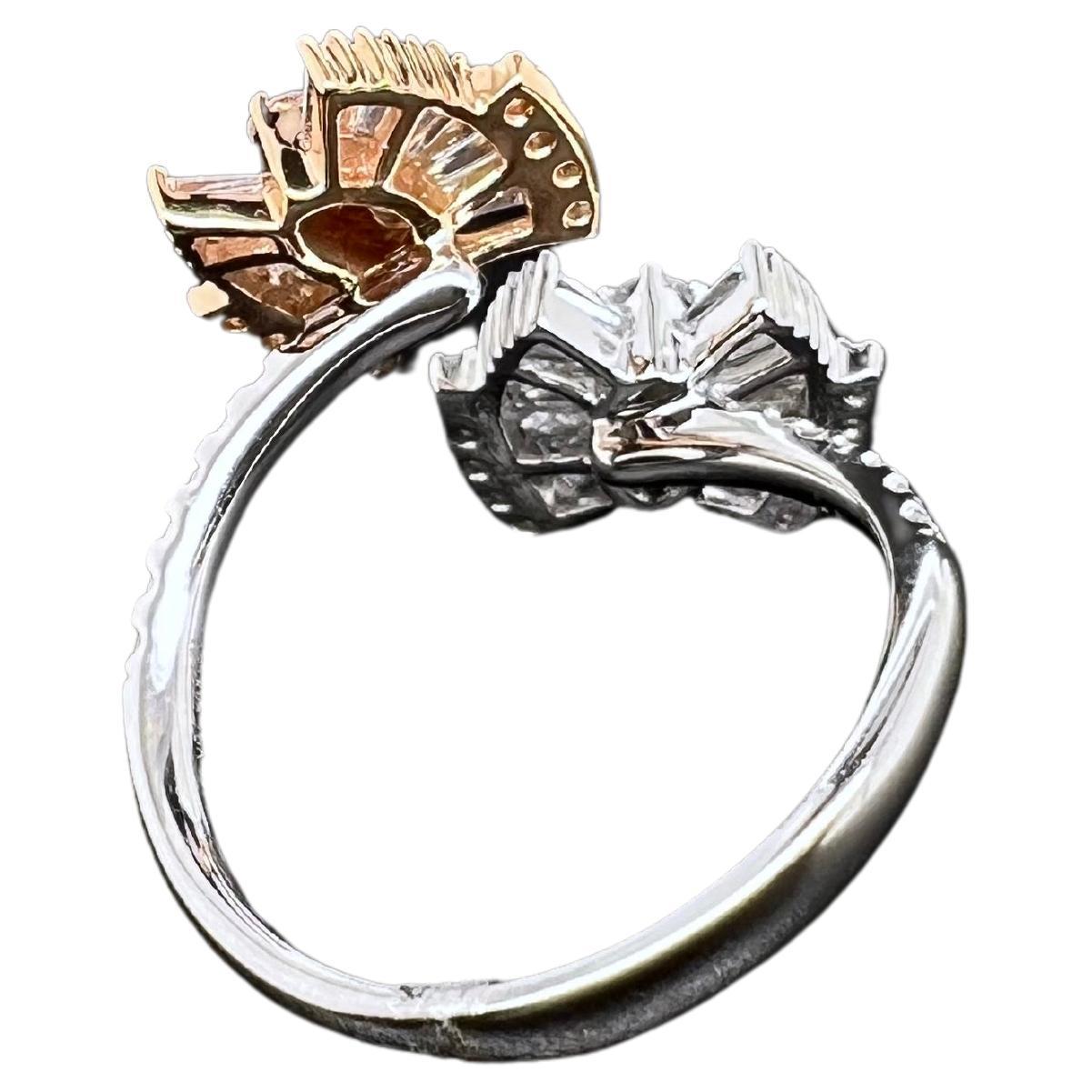 Contemporary 18k Rose and White Gold Diamond Modern Butterfly Ring For Sale