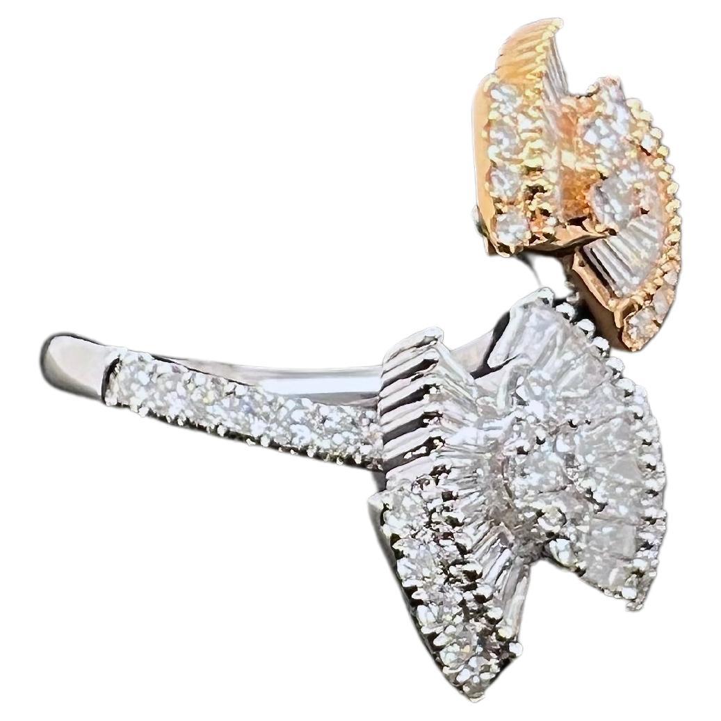 Brilliant Cut 18k Rose and White Gold Diamond Modern Butterfly Ring For Sale