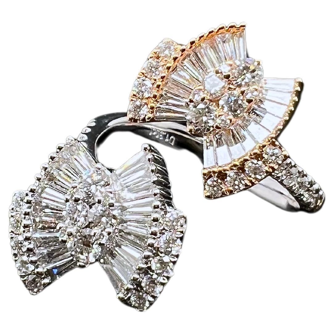 18k Rose and White Gold Diamond Modern Butterfly Ring For Sale