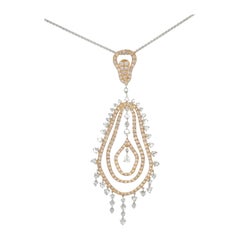 18K Rose and White Gold Diamond Pendant with Teardrop Motif and Rose-Cut Accents