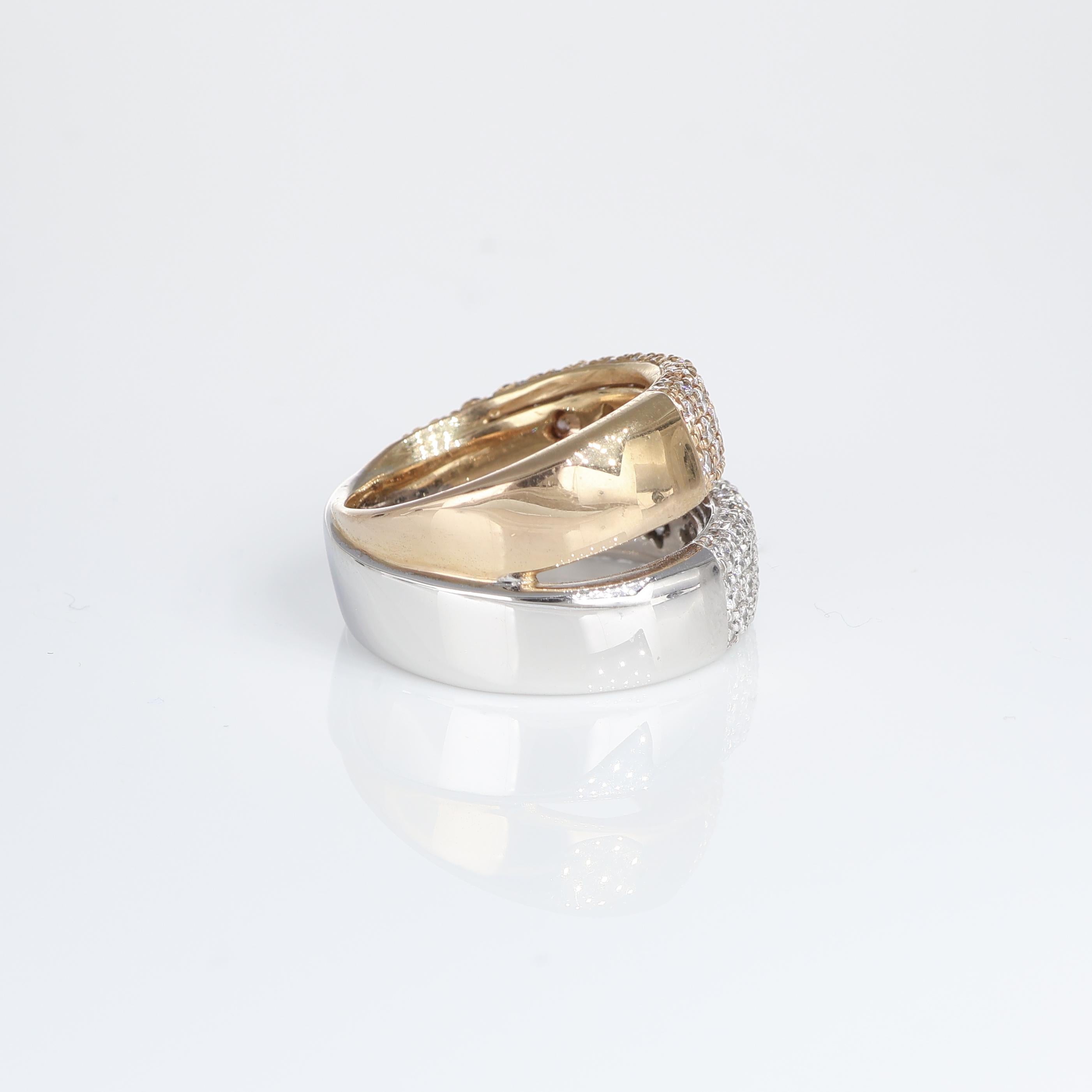 18k Rose and White Gold Double Band Ring with Pavé Diamonds In New Condition For Sale In Bergamo, BG