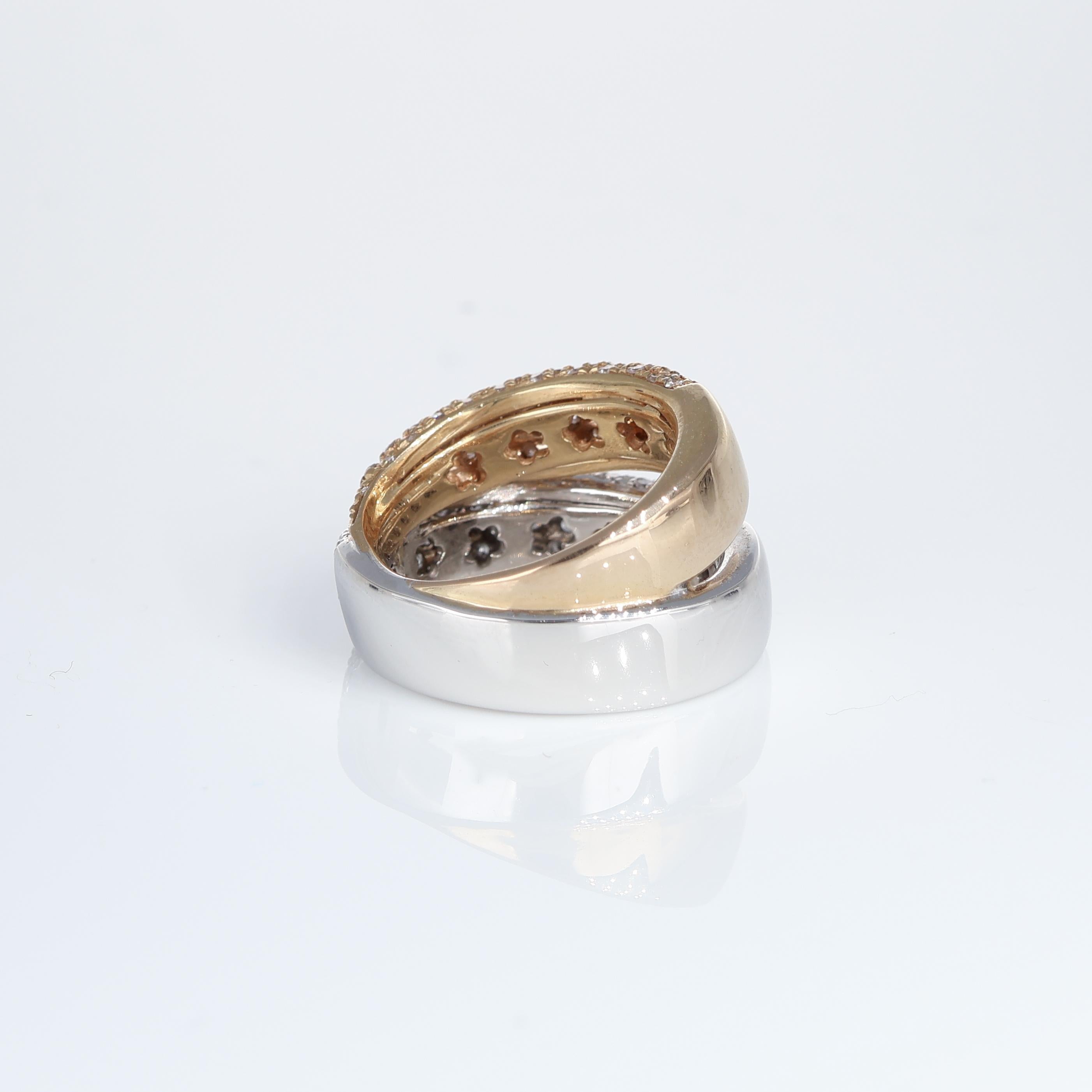18k Rose and White Gold Double Band Ring with Pavé Diamonds For Sale 1