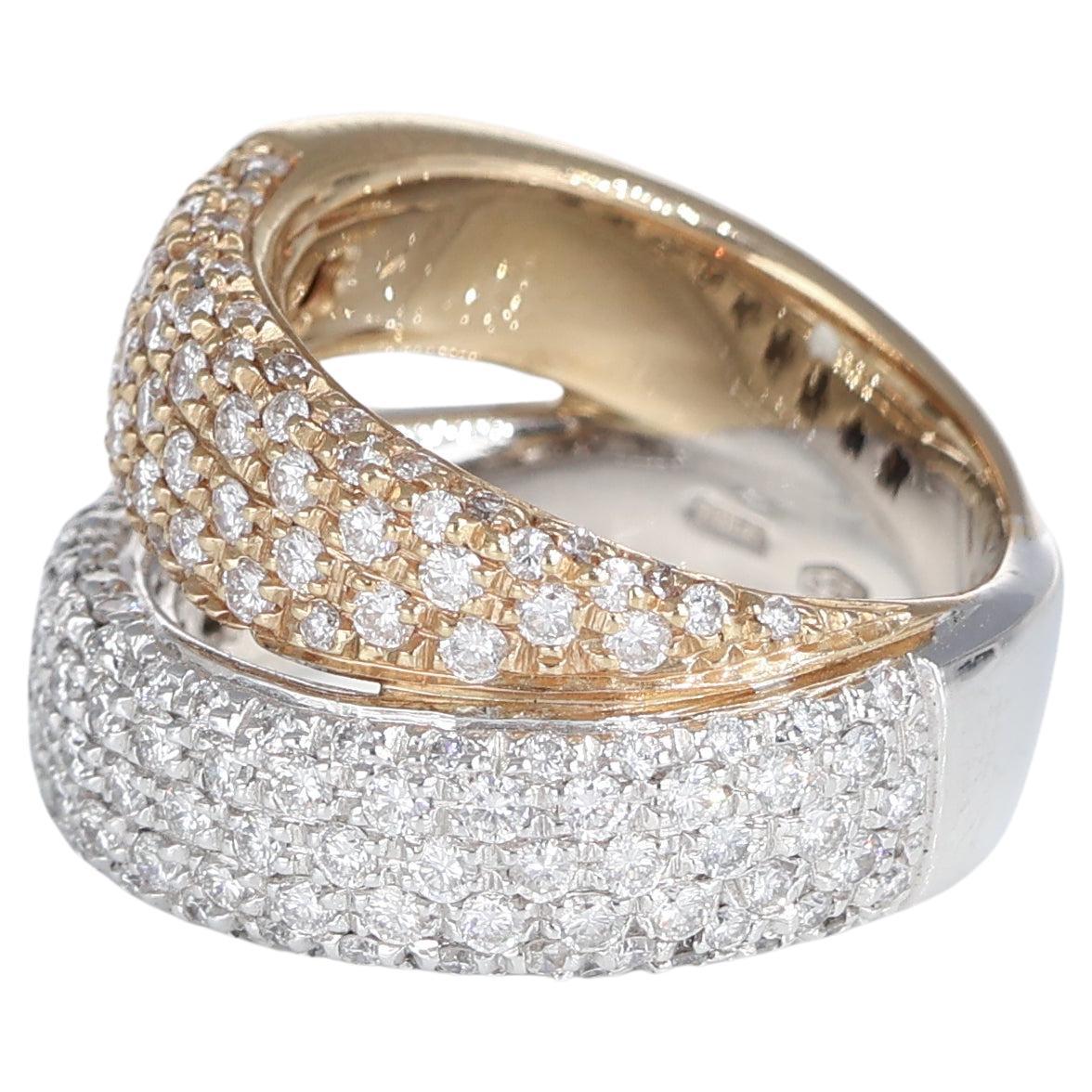 18k Rose and White Gold Double Band Ring with Pavé Diamonds