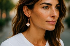 18K Rose and White Gold Enamel Diamond Orb Drop Earrings, 0.70 Carats