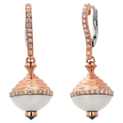 18K Rose and White Gold Enamel Diamond Orb Drop Earrings, 0.70 Carats