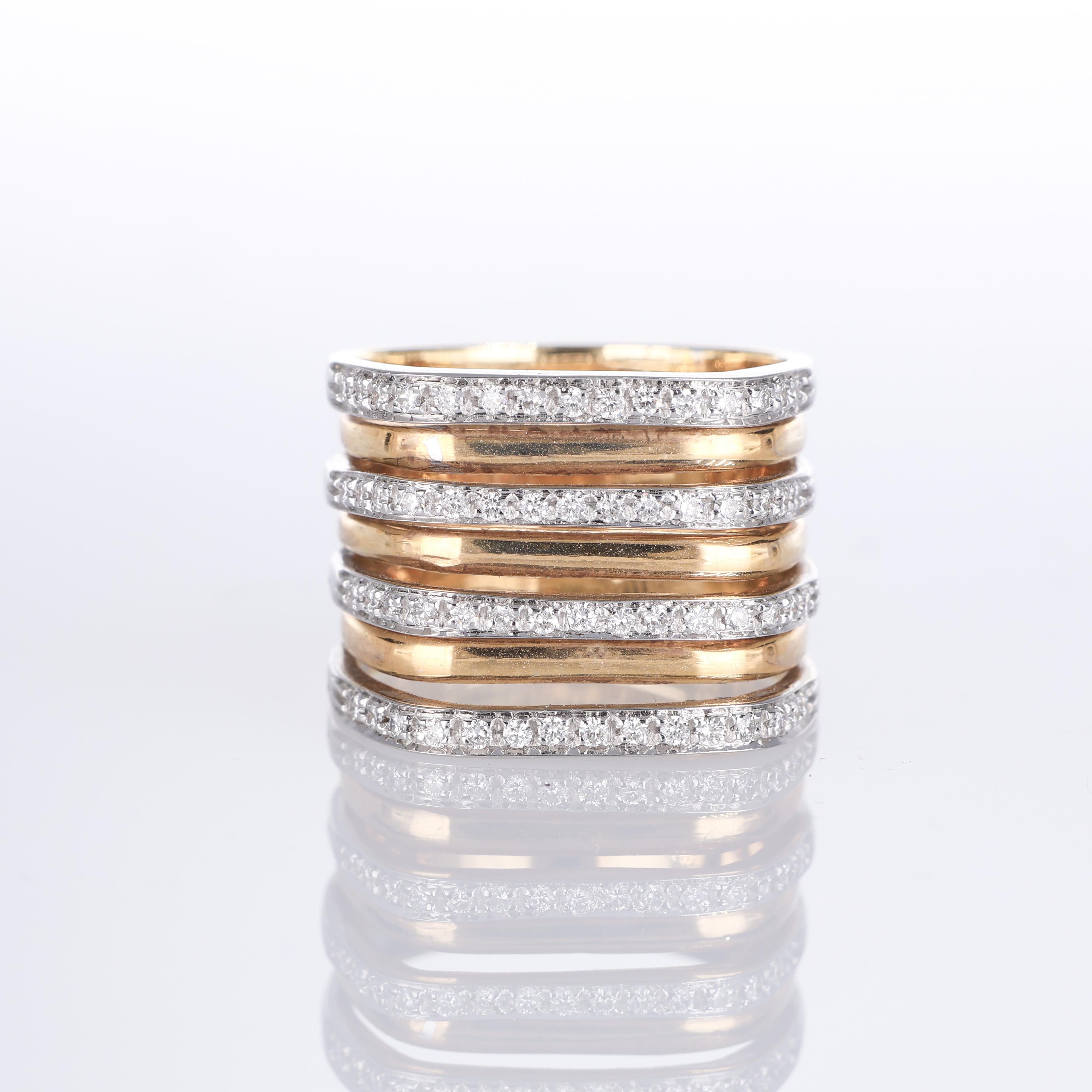 IMPORTANT NOTE:
✔ No additional costs will be added to this order.
✔ Shipping and customs duties are fully covered by us.
--------------------
A bold and contemporary multi-band ring crafted in 18K rose gold, accented by three shimmering rows of 18K