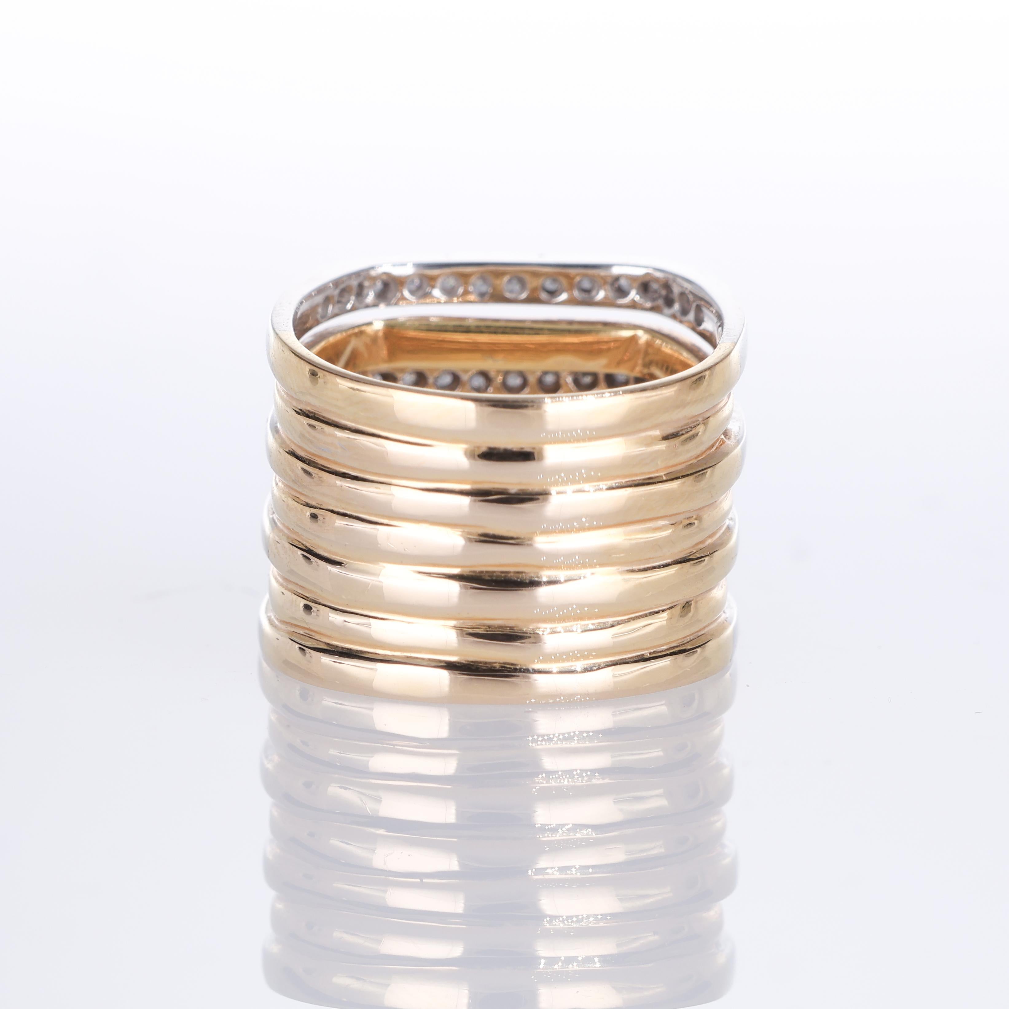 Women's or Men's 18K Rose and White Gold Multi-Band Ring with Diamonds For Sale